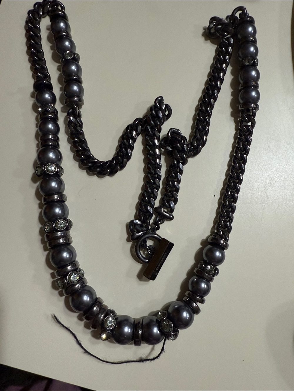Vintage Givenchy Ruthenium Faux Gray Pearl Rhinestone Couture Statement Necklace